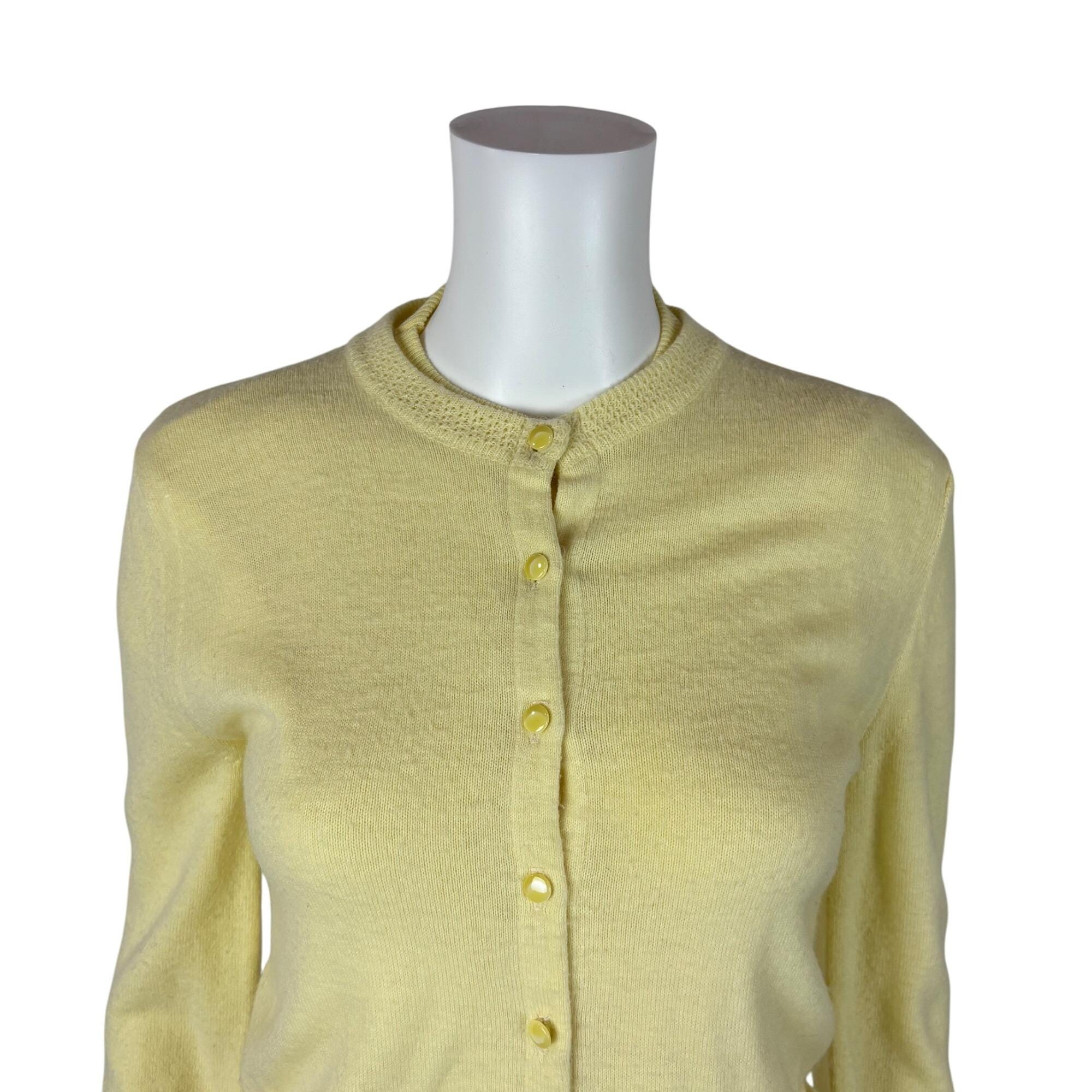 Vintage 60s Sweater Set Womens Extra Small Yellow Orlon Cardigan