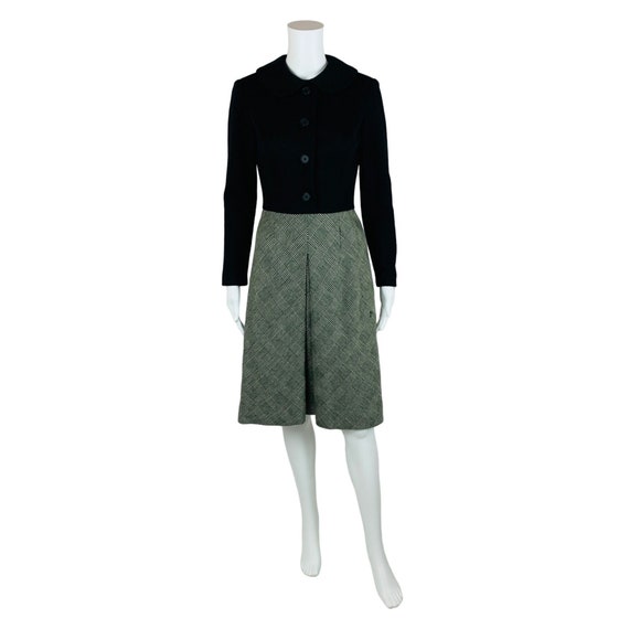 Vintage 1960s Black Houndstooth Skirt Mod Dress P… - image 2