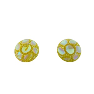 Vintage 1960s Yellow Holographic Circle Clip On Earrings