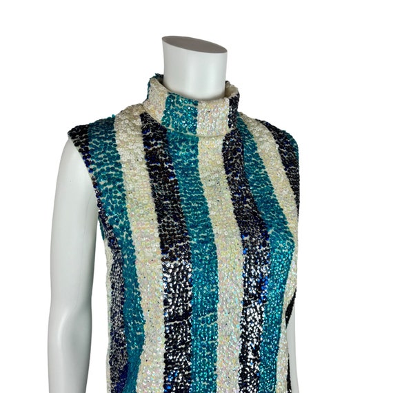 Vintage 60s Sequin Top Women's Small AS IS Stripe… - image 4