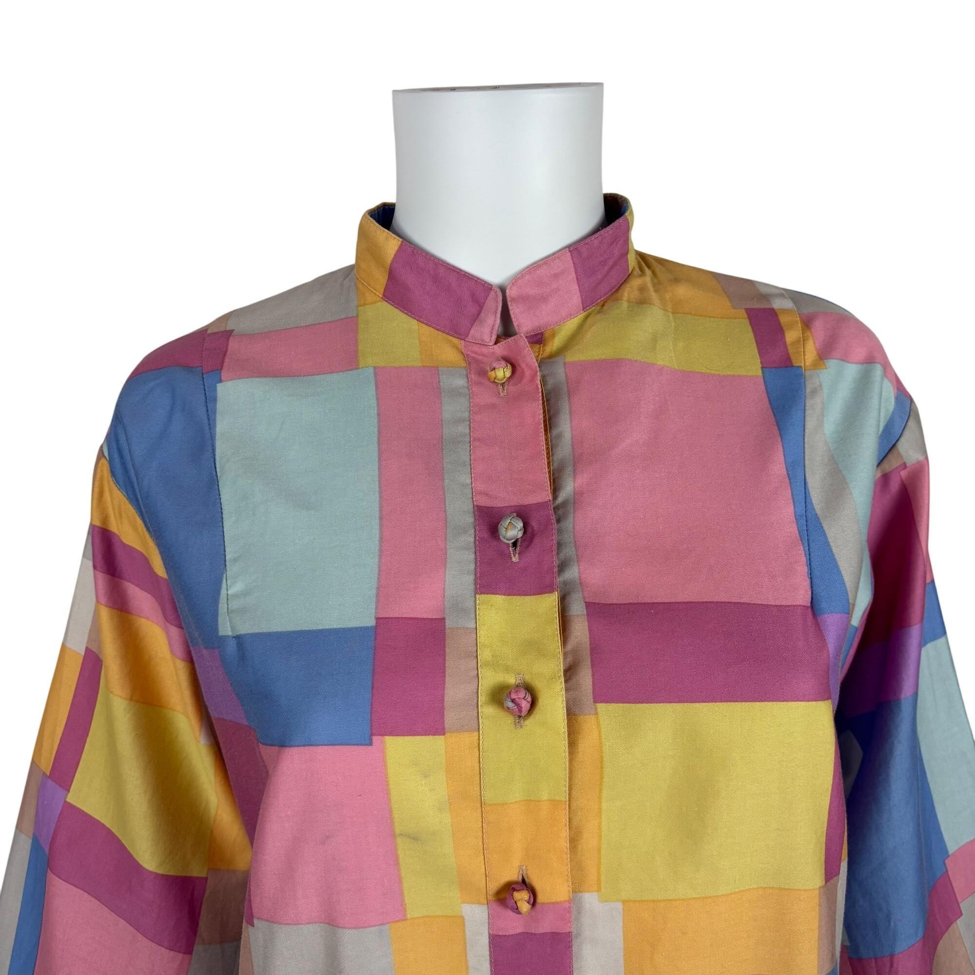 Vintage 70s Colorblock Dress Womens XL Pastel Artsy Forever