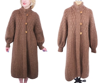 Vintage 1970s Mohair Coat Brown Wool Sweater Overcoat Avant Garde B Altman & Co | B 45"