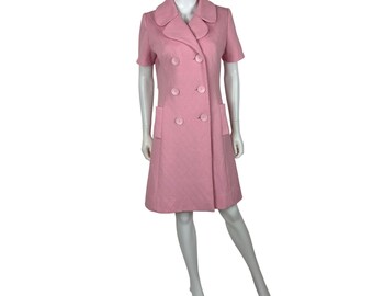 Vintage 60s Pink Dress Womens Medium Diamond Polyester Knit Mod Sheath