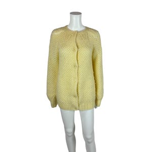 Vintage Cream Cardigan Women&#39;s Medium Handmade Fuzzy Sweater