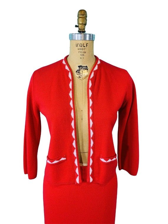 Vintage 1960s Cherry Red Sweater Set Cardigan Ski… - image 3
