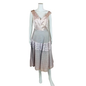 open lace back dress Vintage 80s Pastel Lavender Ruffle Party Dress main image 0