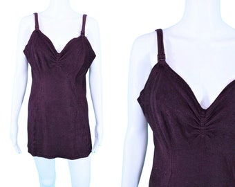 Vintage 1940s Jantzen Swimsuit Dark Purple Bathing Suit with Original Owner Photo | 40