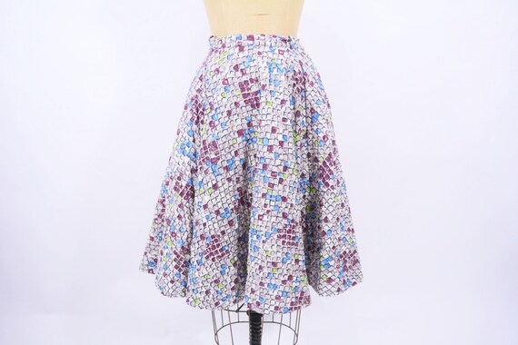 Vintage 1950s Quilted Skirt | Geometric Print 50s