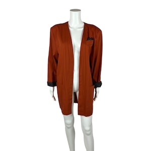 Vintage 90s Open Blazer Women&#39;s Large Burnt Orange Black Polka Dots Suit Jacket
