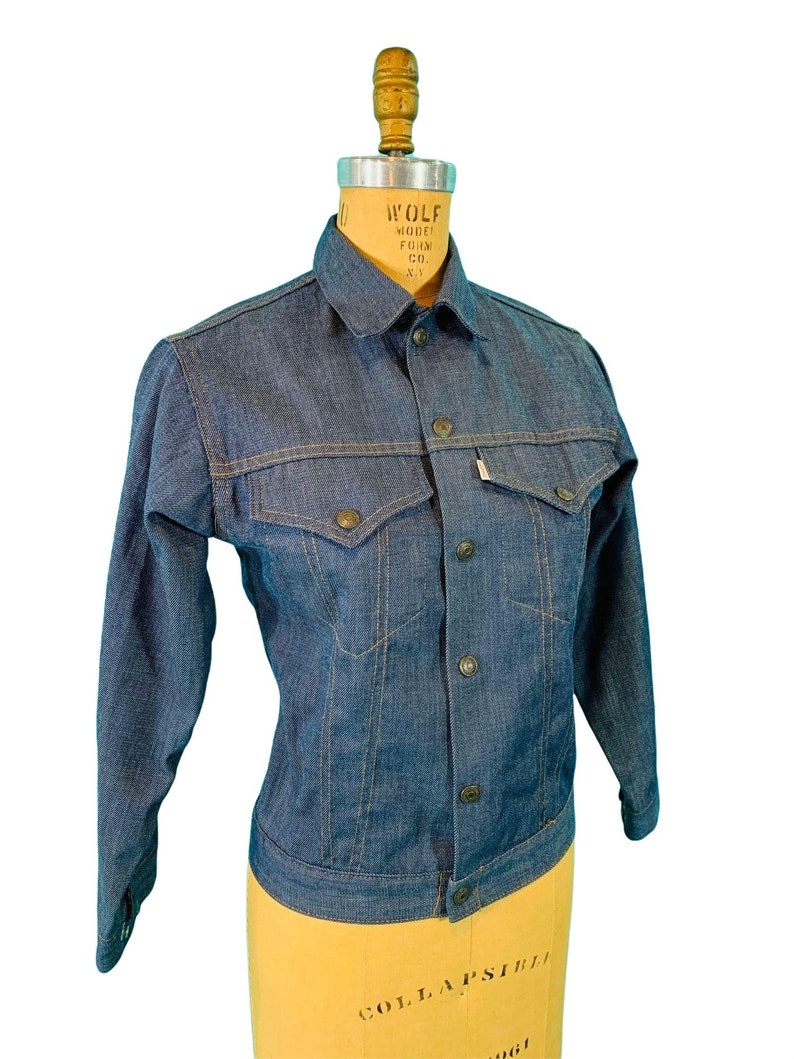 Vintage 1960s Denim Jacket Levi's Snap Button Light Blue Shirt B 37 image 3