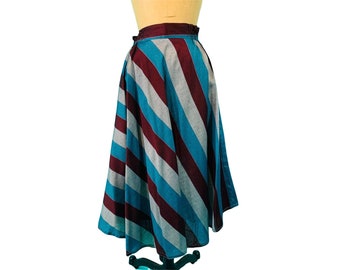 Vintage 1980s Stripe Skirt Blue Gray Burgundy Striped | W 25-30"