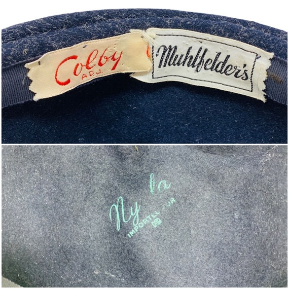 Buy Vintage 1950s Navy Wool Architectural Cap Colby Hat  display picture 3