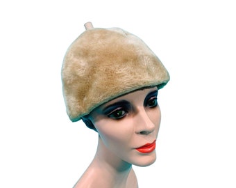 Vintage 1950s Faux Fur Beret Peck & Peck Round Hat