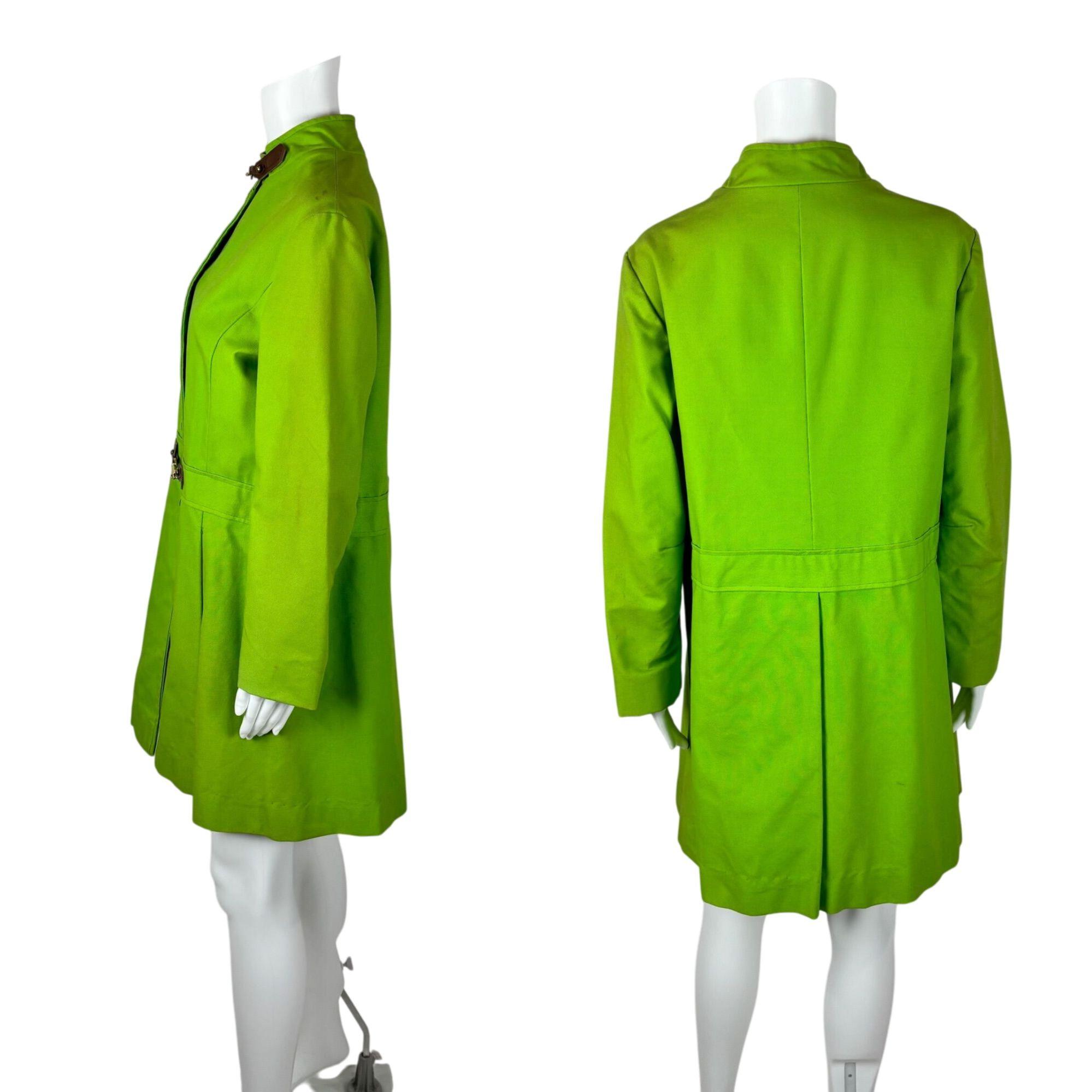 Vintage 60s Mod Trench Women's Large Neon Green Buckle Detail Coat