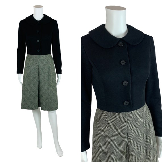 Vintage 1960s Black Houndstooth Skirt Mod Dress P… - image 1