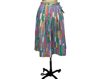 Vintage jaren 80 katoenen damesrok kleine dode inventaris pastel jaren 50 stijl geplooid Fit & Flare