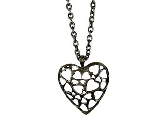 Vintage Hearts Inside A Heart Necklace Silver Pendant