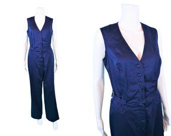 Vintage 1970s Navy Blue Button Down Jumpsuit Whip-O-Will