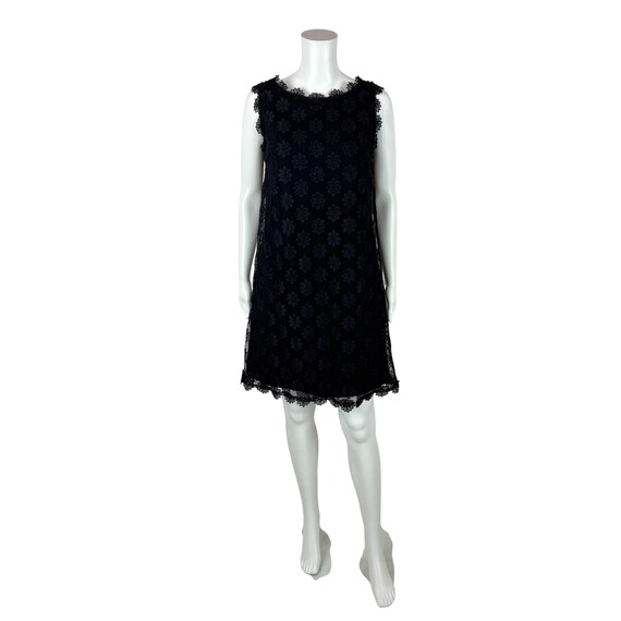 Vintage 60s Lace Dress Women's Small Mod Black Floral Mini Shift