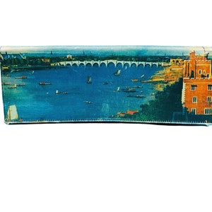Vintage 1950s Scenic Clutch Novelty Bridge Photo Print Triangle Purse