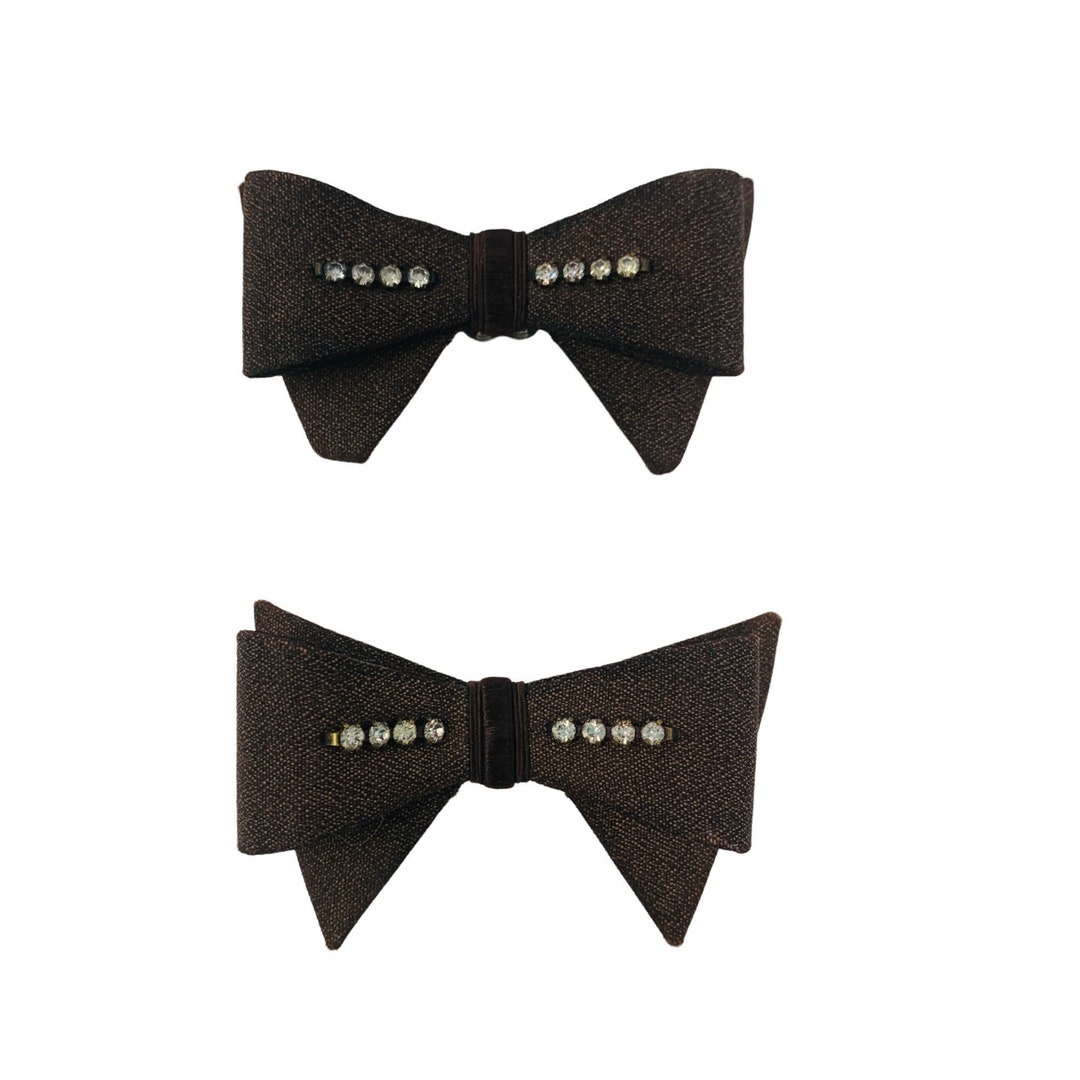 Vintage 1950s Bow Shoe Clips Brown Rhinestones Etsy