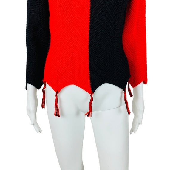 Vintage 1950s Harlequin Sweater Colorblock Red Bl… - image 6