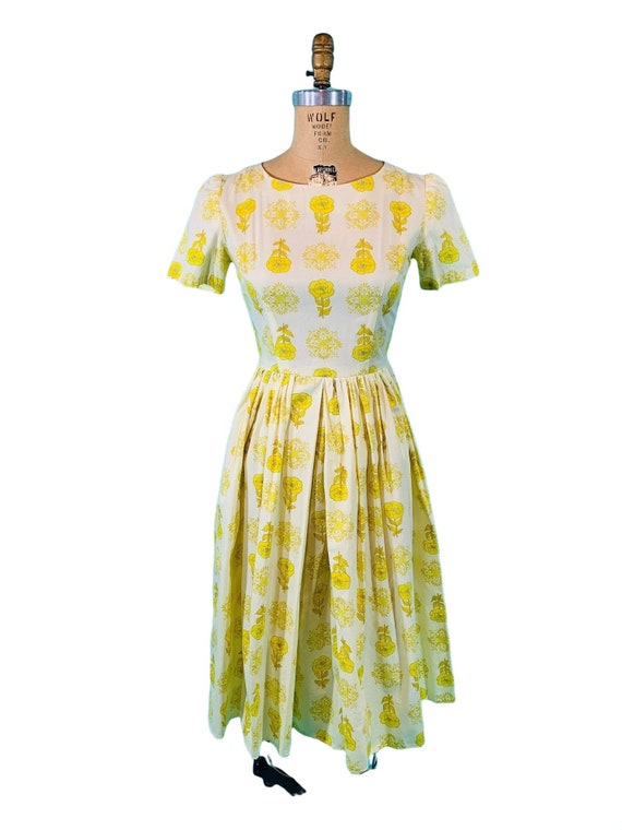 Vintage 1960s Yellow Dress Floral Print Cotton Da… - image 10