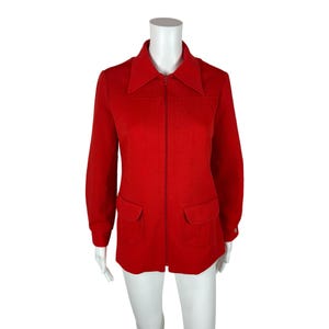Vintage 70s Zip Up Jacket Women's Medium Anchor Print Sailor Red Long Sleeve Top