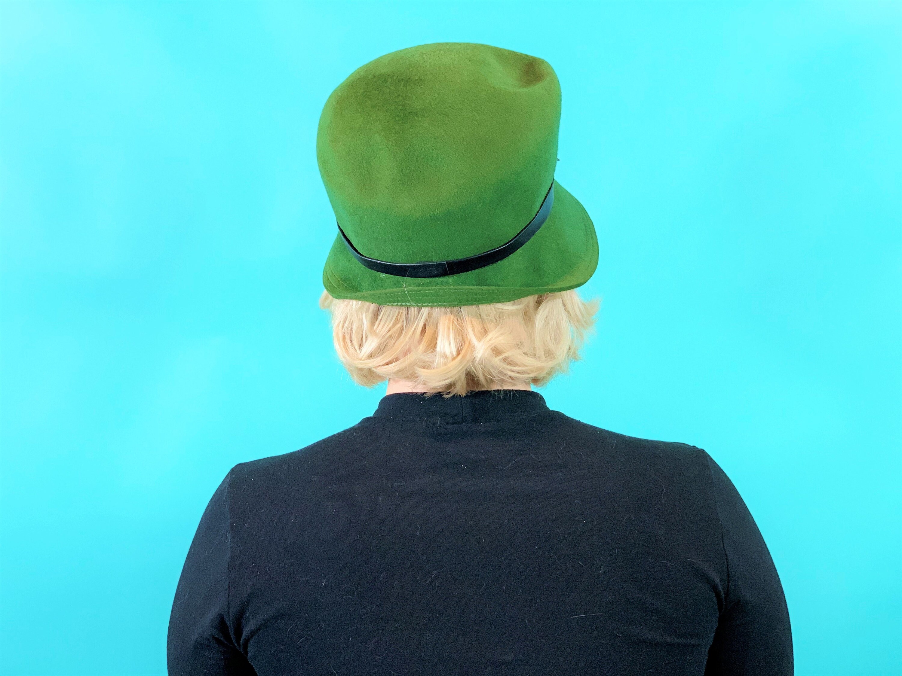 Vintage 1960s Green Hat Tall Mod Wool Bowler Hat - Etsy display picture 3