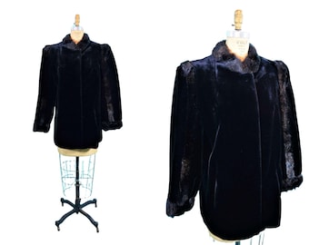 Vintage 1960s Black Faux Fur Jacket Sealane by Hillmoor Toggle Coat