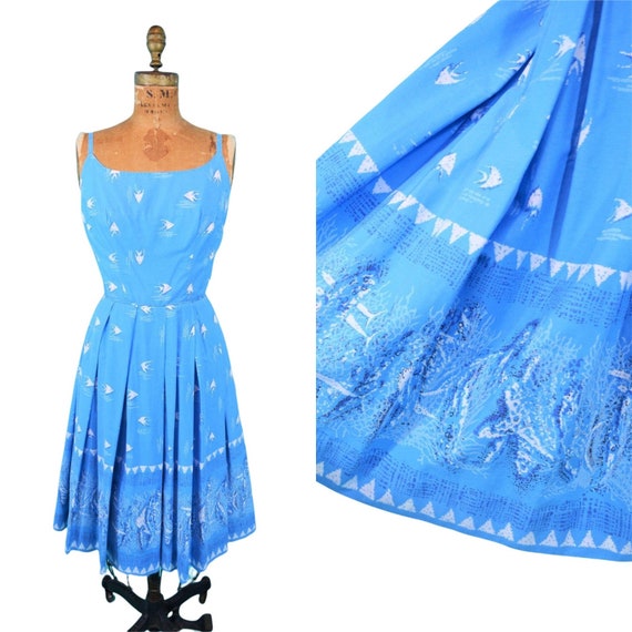 Vintage 50s Hawaiian Dress Womens XS Novelty Bord… - image 2