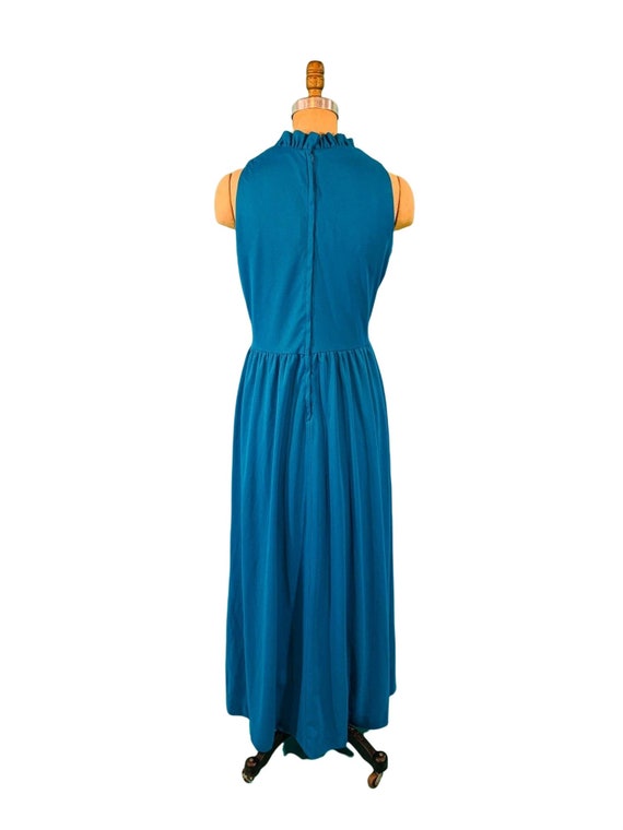 Vintage 1970s Blue Maxi Dress Ruffle Empire Waist… - image 9