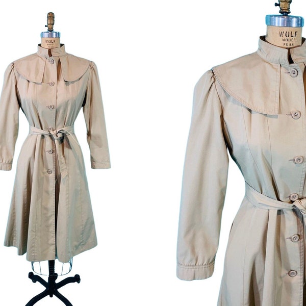 Vintage 1970s Princess Style Trench Coat Khaki Cape | W 31"