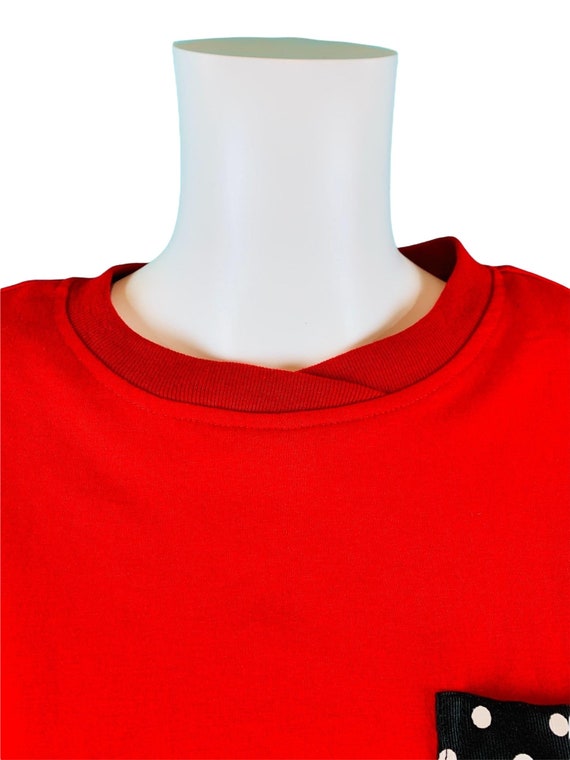 Vintage 1990s Red Cropped Tee Solid Cotton T-Shir… - image 5
