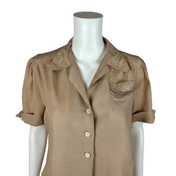 Vintage 40s Shirt Women's Medium Tan Khaki Button… - image 3