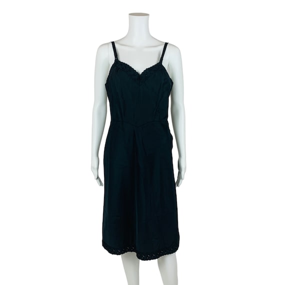 Vintage 40s 50s Black Slip Dress Barbizon Eyelet … - image 1