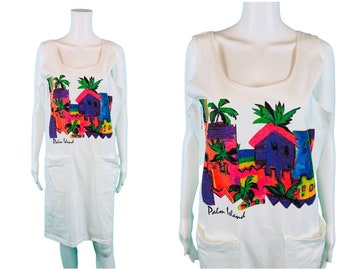 Vintage 1990s TShirt Dress Palm Island Carribean Tee Cover Up | B 43"