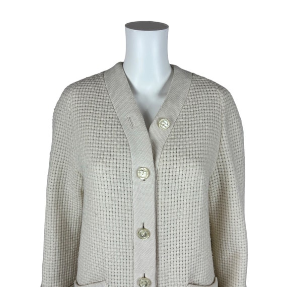 Vintage 70s Cable Knit Coat Women's Small Cream B… - image 4