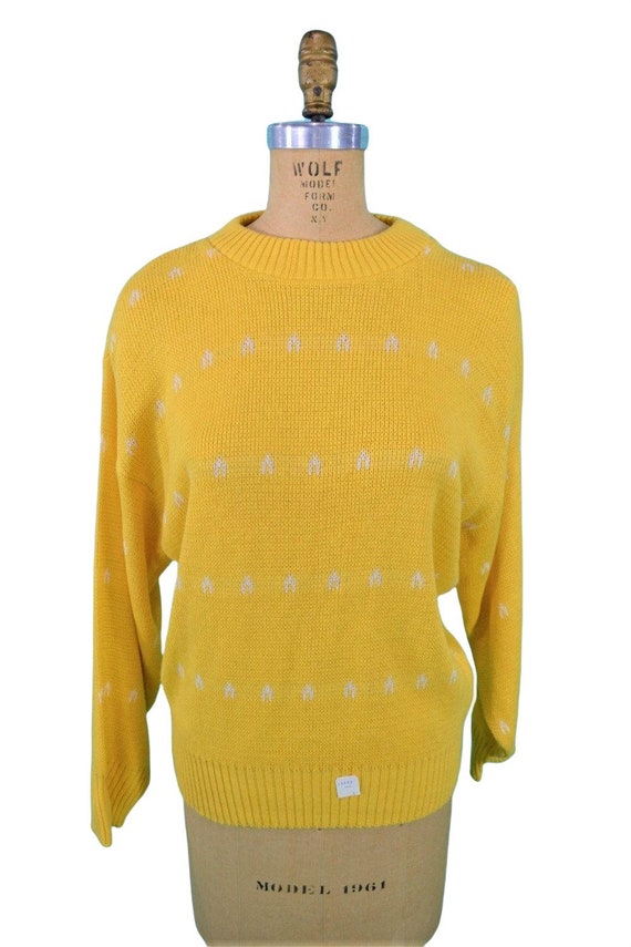 Vintage 1980s Yellow Sweater DEADSTOCK Novelty Ho… - image 6