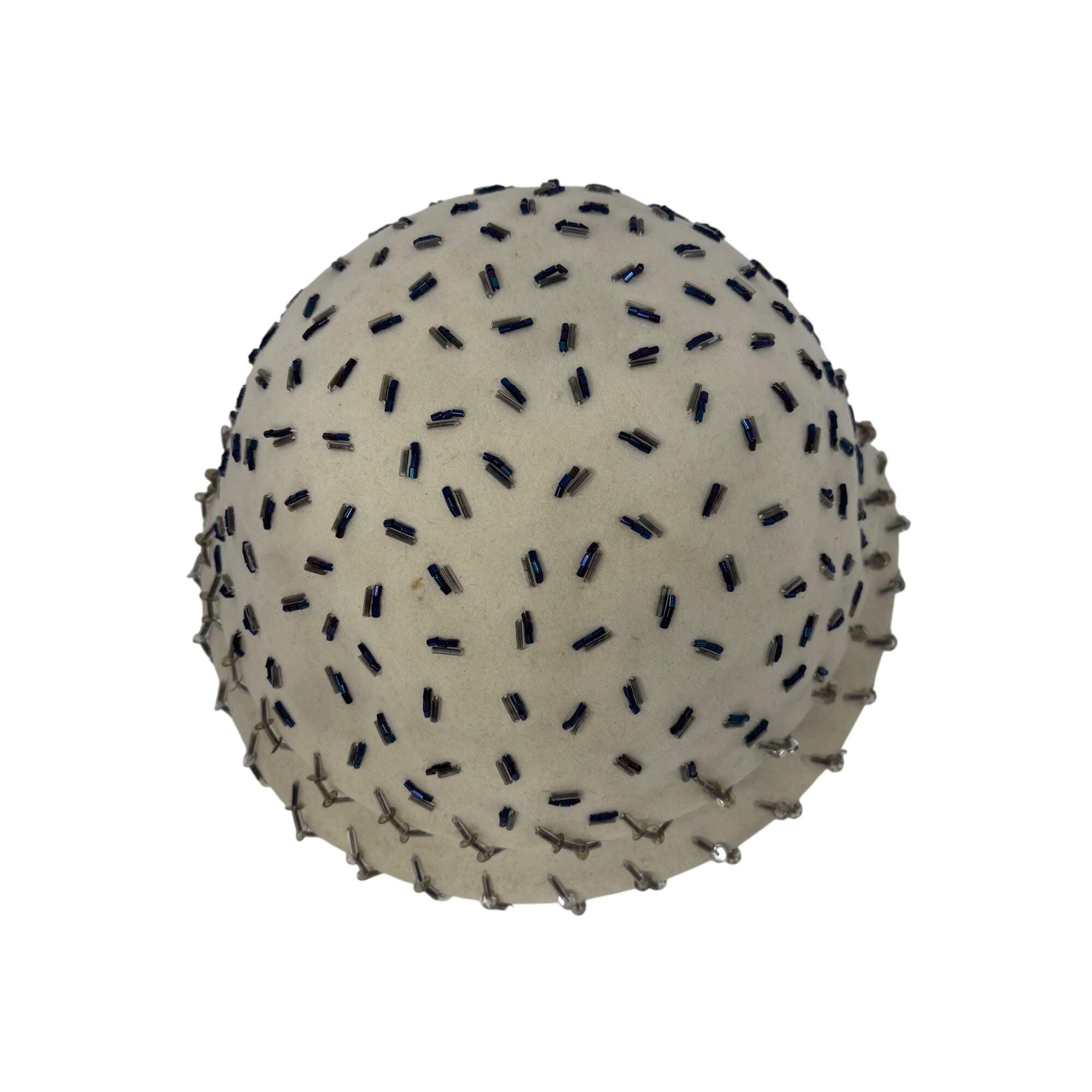 Vintage 1950s Beaded Hat Cream Blue Silver Sequin Cocktail Party Round Cap Vintage 1950s Beaded Hat Cream Blue Silver Sequin Cocktail  main image 3