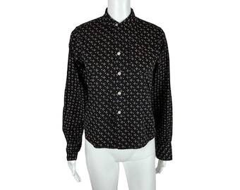 Vintage 50er Jahre Neuheit Bluse Damen Kleine Starburst Sterne Druck Schwarz Gelb Top Atomic