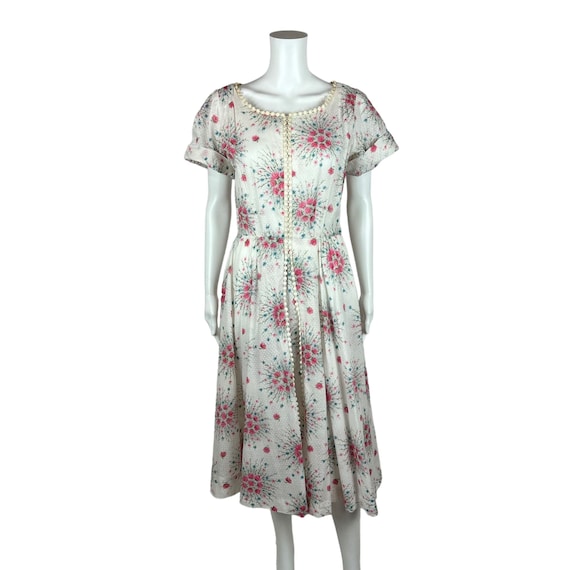 Vintage 50s Floral Dress Women's Small Pink Flora… - image 2