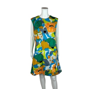 Vintage 60s Floral Romper Women&#39;s Extra Large Playsuit Groovy Mini Scooter Dress