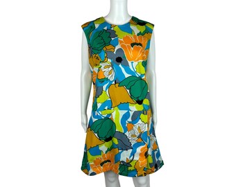 Vintage 60s Floral Romper Women&#39;s Extra Large Playsuit Groovy Mini Scooter Dress