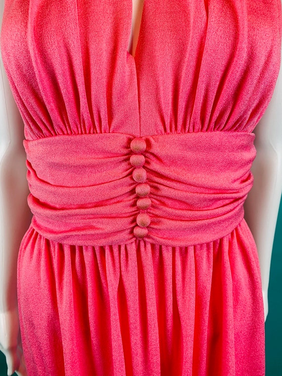 Vintage 1970s Halter Dress Hot Pink Barbie Gown |… - image 4