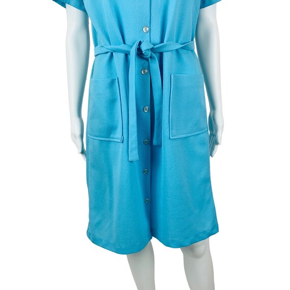Vintage 1970s Solid Blue Dress Polyester Button D… - image 6