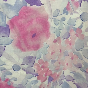 Vintage 70s Flat Sheet Purple Pink Floral Print Queen Bedsheets Fabric JCPenney