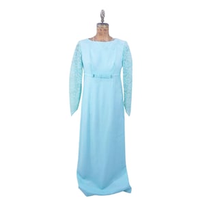 Vintage 1960s Formal Gown Baby Blue Lace Sleeves Formal Maxi | W 31&quot;