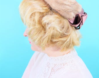 Vintage 1950s Pillbox Hat Lady Bess Fur Mauve Tan Netted Round Hat Vintage 1950s Pillbox Lady Bess Fur Mauve Tan Netted Round  main image 4