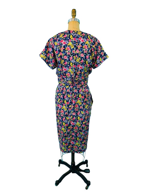 Vintage 1980s Floral Watercolor Dress 1940s Style… - image 10